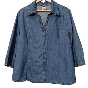 Chore Jacket Snap Up Shacket Women 3X Blue Denim Top Lightweight